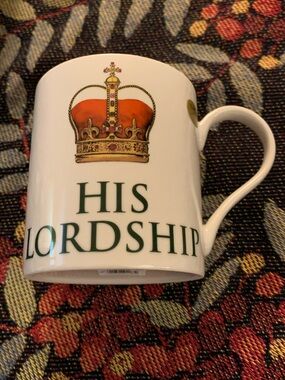 His Lordship Crown Mug - White with Gold & Red Crown NEW in Box